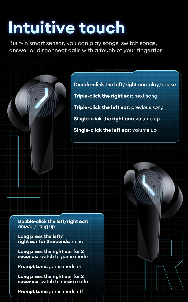 Novo lenovo gm2 pro max sem fio bluetooth 5.4 fones de ouvido led display digital à prova dwaterproof água com cancelamento ruído gaming headset