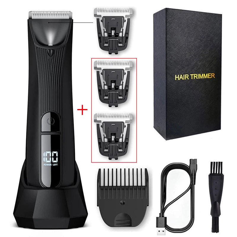Aparador elétrico do cabelo do corpo para homens, depilador indolor, barbeador recarregável para áreas sensíveis, braço do biquini, IPX7