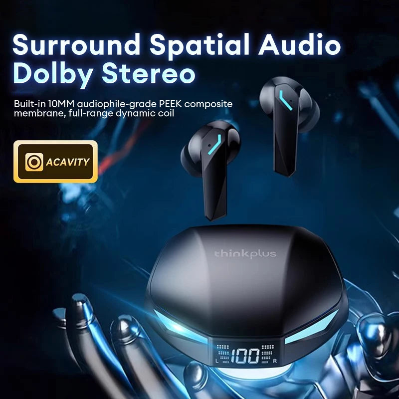 Novo lenovo gm2 pro max sem fio bluetooth 5.4 fones de ouvido led display digital à prova dwaterproof água com cancelamento ruído gaming headset