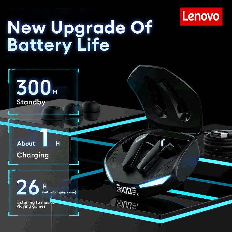 Novo lenovo gm2 pro max sem fio bluetooth 5.4 fones de ouvido led display digital à prova dwaterproof água com cancelamento ruído gaming headset