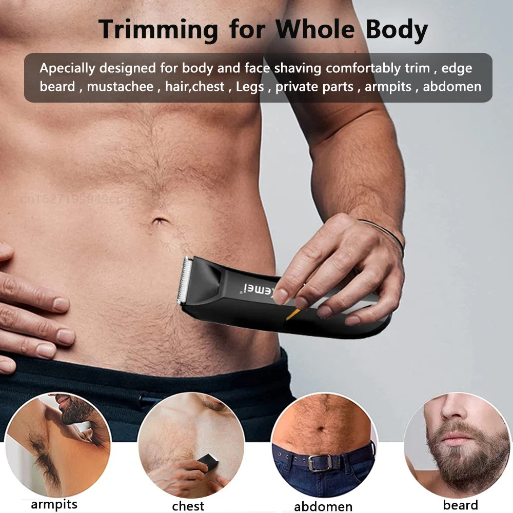Aparador elétrico do cabelo do corpo para homens, depilador indolor, barbeador recarregável para áreas sensíveis, braço do biquini, IPX7