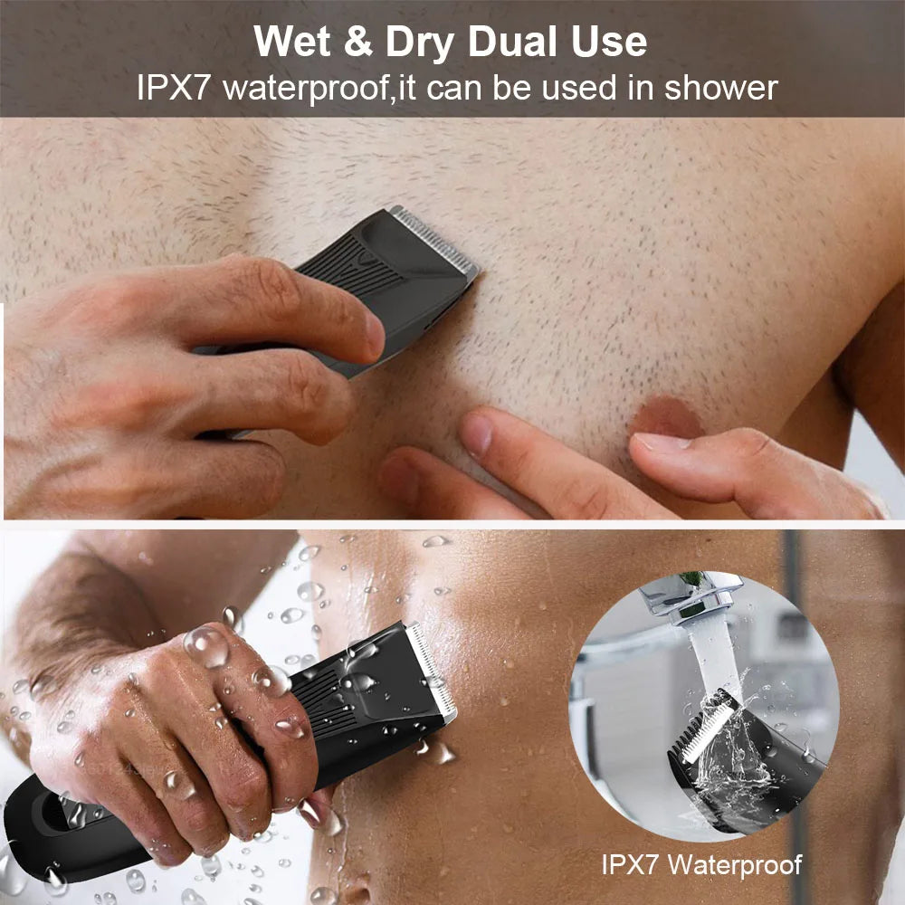Aparador elétrico do cabelo do corpo para homens, depilador indolor, barbeador recarregável para áreas sensíveis, braço do biquini, IPX7